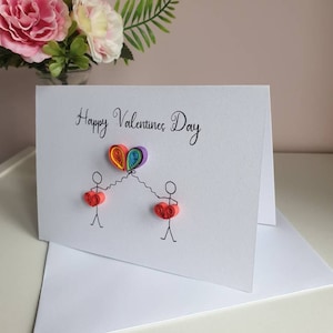 Carte de quilling en papier de la Saint-Valentin LGBT, carte pour les couples, carte de la Saint-Valentin, cœur arc-en-ciel, cœur d’amour, carte de vœux, carte personnalisée