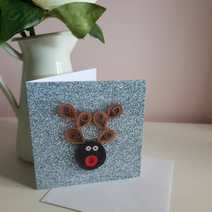 Rendier kerstkaart, feestelijke kaart, rendier met rode neus, papier gewatteerd ontwerp, vakantiekaart, vrolijk kerstfeest, multipack kaarten