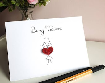 Valentines day Paper Quilling Card, be my valentine, Valentines day card, red heart, love heart, greetings card, personalised unique card,