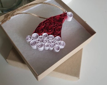 Paper Santa Hat, Christmas tree decoration,  paper quilling, Christmas decoration, Plastic free decoration, festive decoration, holiday hat