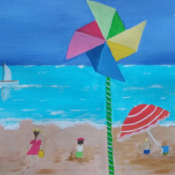 Sommertag am Strand, Bild, Gemälde, Acryl, Painting