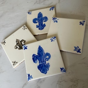 Antique Style French Fleur-de-Lis Tiles Hand painted Reproduction Tiles Sets