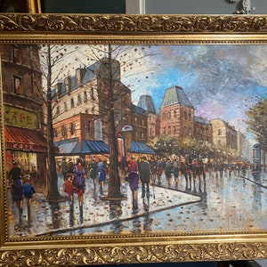 RARE Piero Pinini Paris Street 1950s style Impressionist Painting With Gold Frame
