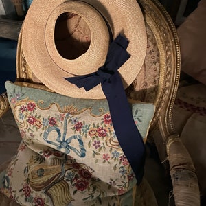 VTG French Straw Madeline Style Small Hat Grosgrain Ribbon