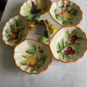 Vintage Italy Majolica relish Dish Hand painted