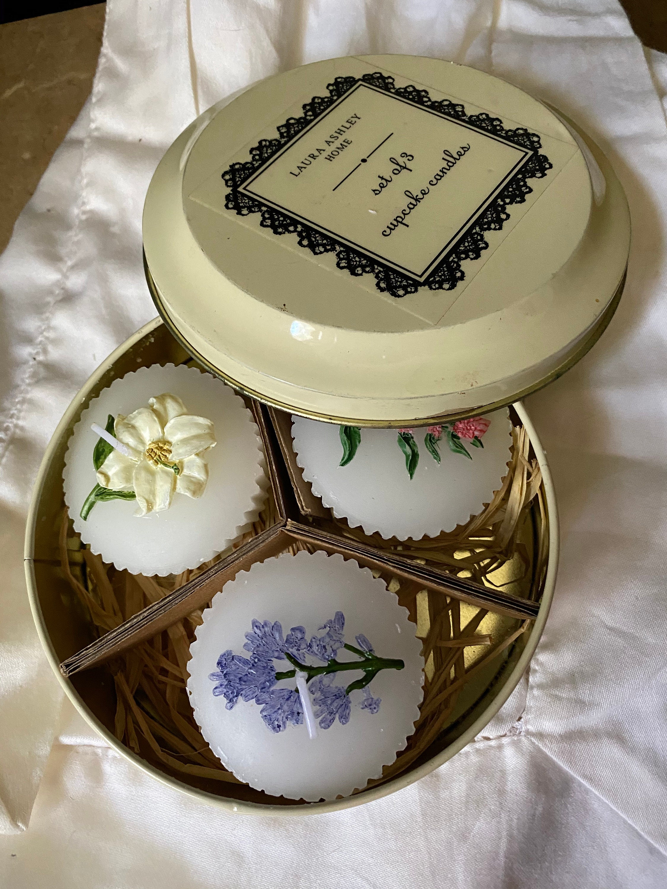 Vintage New Laura Ashley Cupcake Candles in Tin Box - Etsy