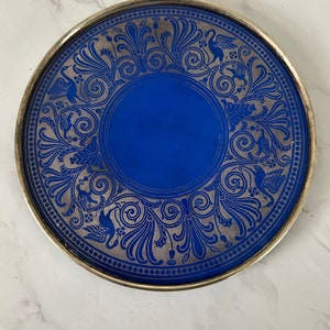 Antique 1900s Art Nouveau Cobalt Glass Silver Overlay Art Glass