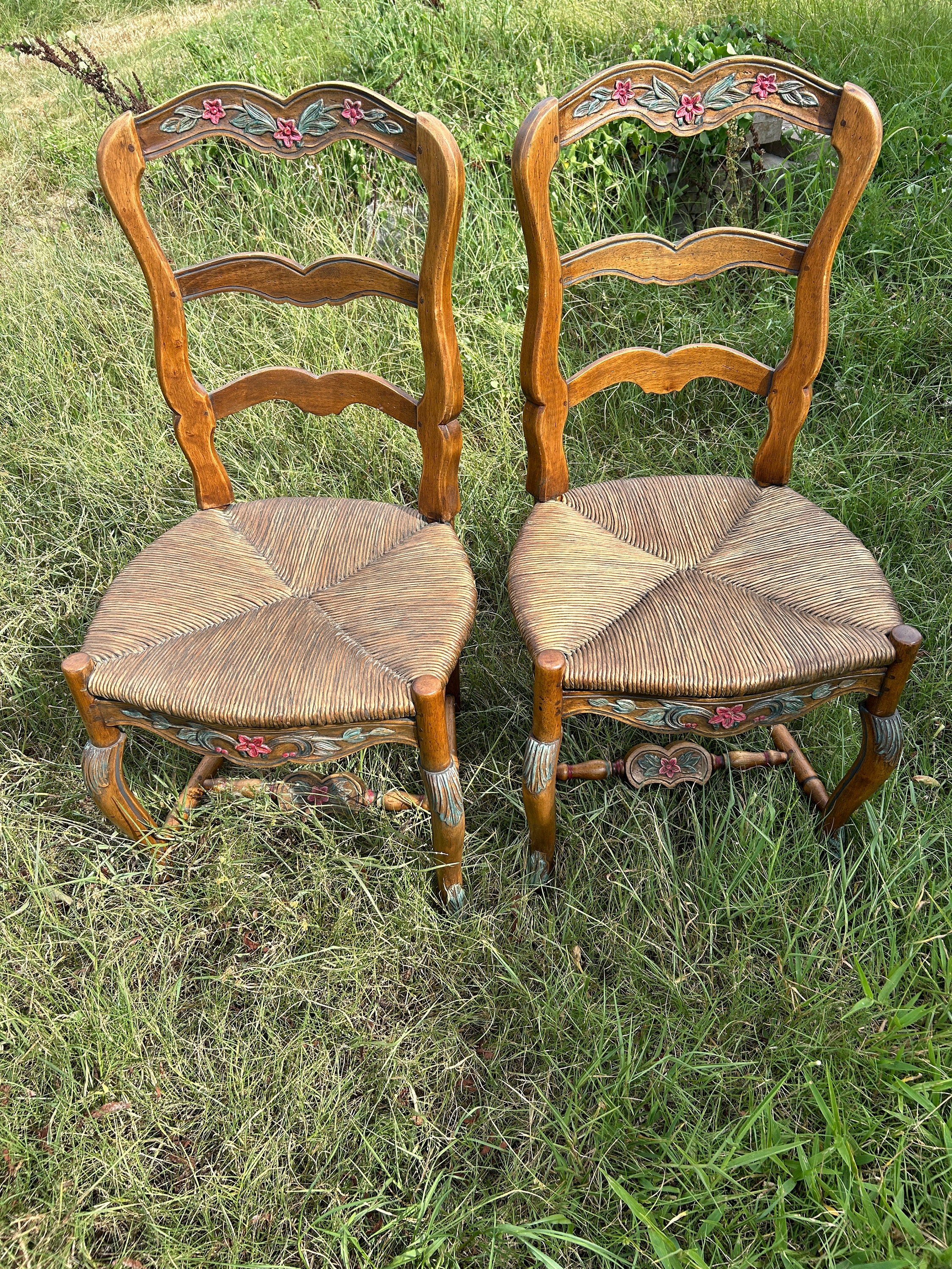 French Country Ladder Back Chair Pair VTG Etsy Canada