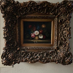 Baroque Ornate Vintage Framed Floral Oil Painting Old World