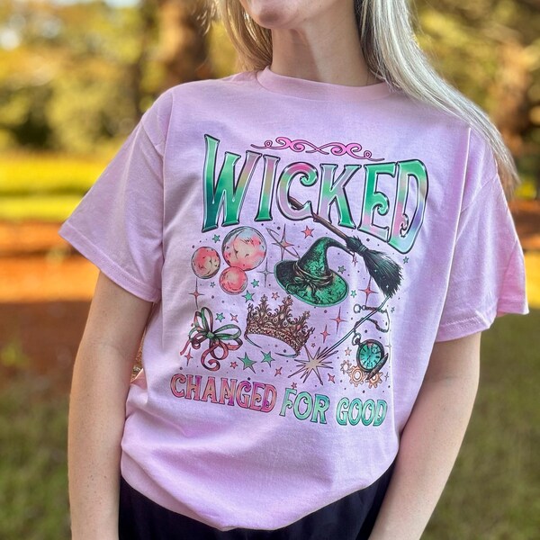 Wicked | Changed For Good | Pink | Gildan | Front & Back | Short Sleeve | Glinda | Elphaba