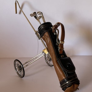 Sacchetti Miniatur .925 Sterling Silber Golf Cart (mit Leder Golf Bag).