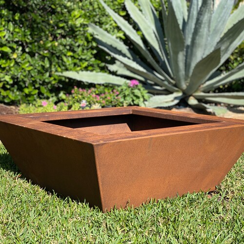 Square Corten Steel Fire Pit Etsy