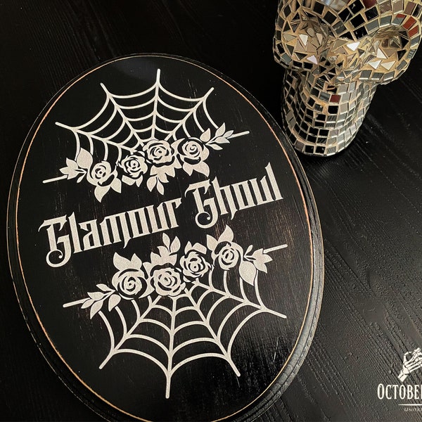 Glamour Ghoul Wood Wall Plaque | Black Roses | Spooky Girl Decor | Halloween | Dark Goth Style | Gallery Wall | Creepy Cute | Bathroom Art