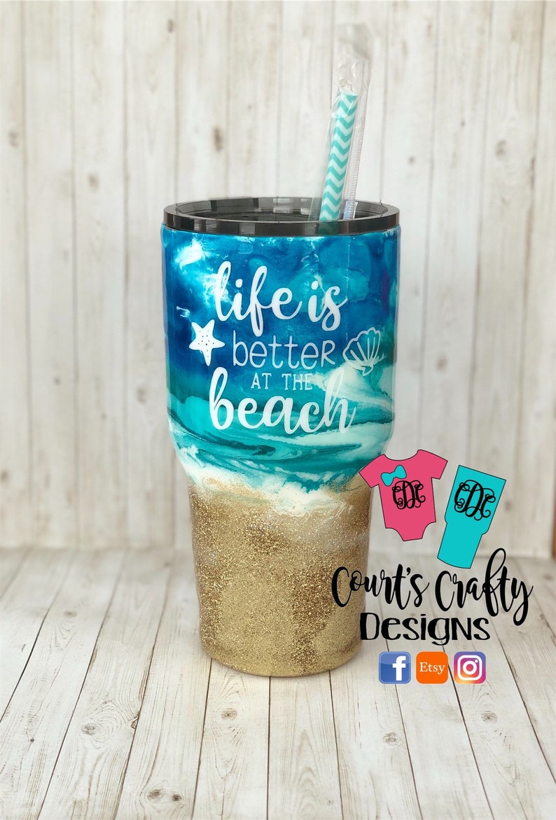 Epoxy Beach Alcohol Ink & Glitter Tumbler Etsy