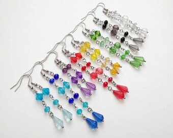 Faux Crystal Dangle Earrings, Repurposed Acrylic Bead Earrings, Colourful Y2K 90s Jewellery