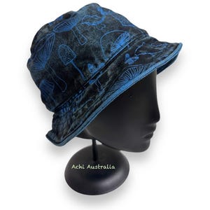 Sombrero de pescador con estampado de hongo de algodón lavado a la piedra, tanto para hombre como para mujer.