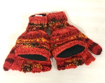 fingerless Gloves with fold with wooden button