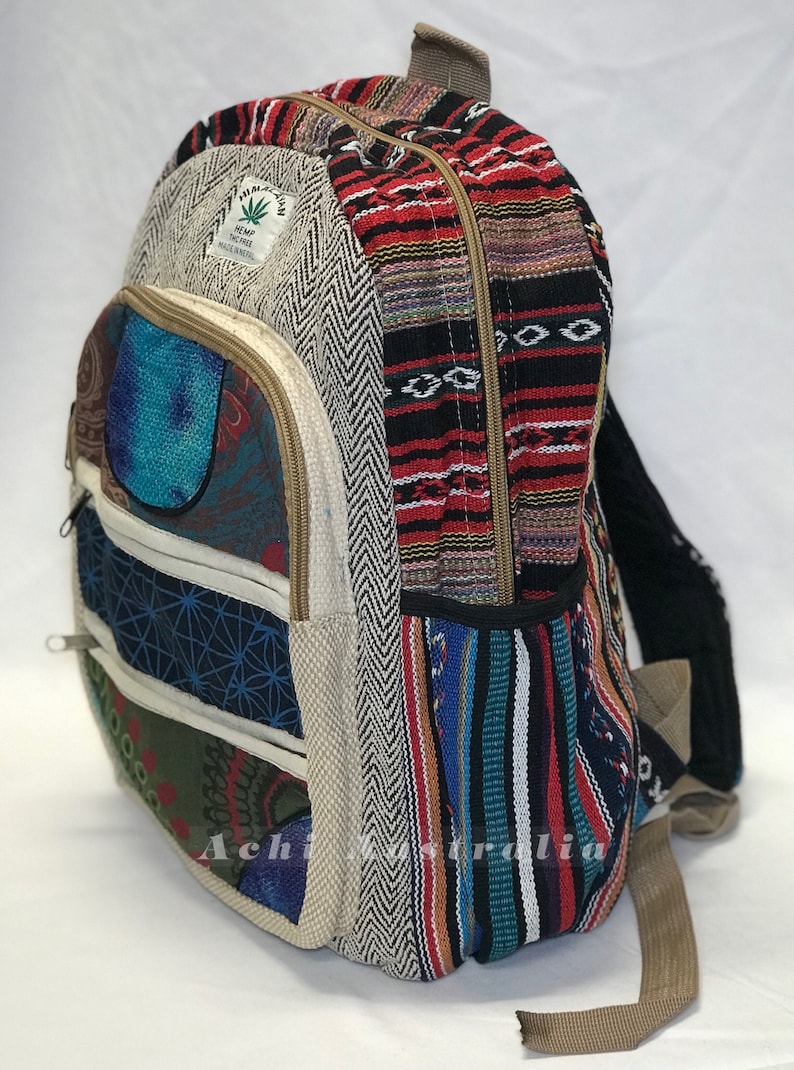 Textiles Backpack Handmade Hemp Cotton Backpack: Laptop Sleeve, Zip Pockets - Etsy