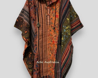 Happy Mushroom  Cotton Patch Poncho for both men and women