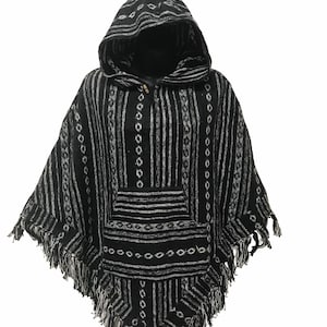 Poncho aus gebürsteter Baumwolle mit Kapuze: Handgemachte Festivalkleidung