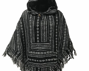 Poncho con capucha de algodón cepillado: Ropa de festival hecha a mano