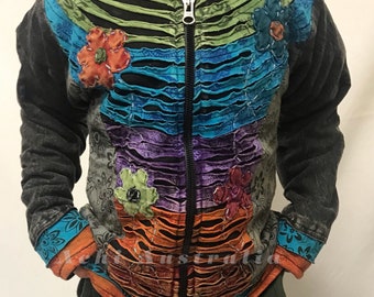 Beautiful Kids Razor cut Flowers design fleece lining cotton hoodie jacket