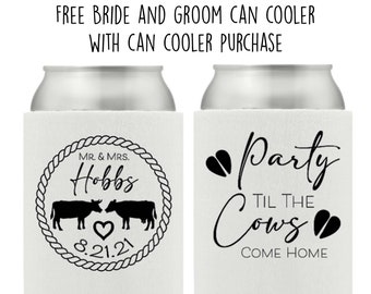 Custom Country Wedding Can Coolers Wedding Can Cooler Beer Holder Farm Theme Wedding Farmer Can Cooler Rural Wedding Beverage Insulator 12oz