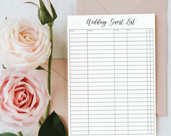 Wedding Guest List Printable, Wedding Planner Checklist (PDF Download)