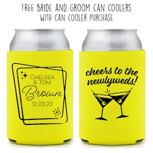 Custom Mid-Century Wedding Can Coolers 1950&#39;s Wedding Can Cooler Vintage Beer Holder Atomic Age Theme Wedding Modern Wedding Favor Retro
