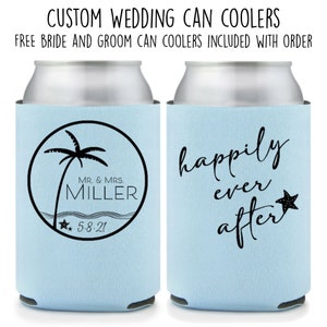 Custom Beach Wedding Can Coolers Wedding Can Cooler Beer Holder Beach Theme Wedding Wedding Favor Can Insulator Tropical Wedding 12oz Can