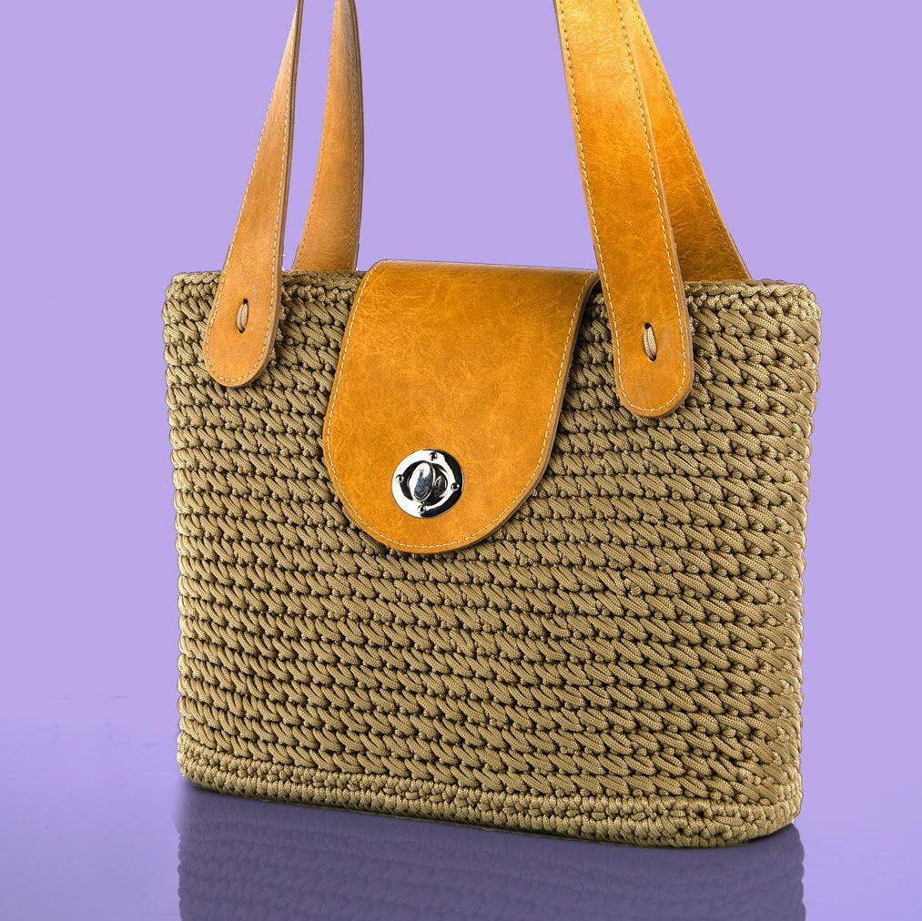 Fur Pouch Crochet Bag Kit in Bordeaux Suede Leather, Crocheting