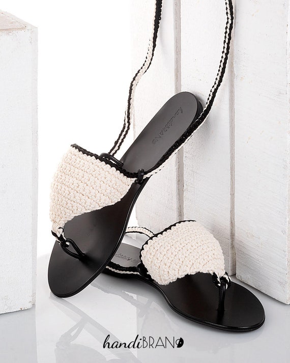 black crochet sandals