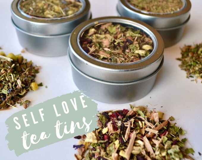 Self Love Tea Tin Sampler | AnxieTea, Lose the Weight (Of Opinions), PositiviTea | Herbal Tea Sampler Set