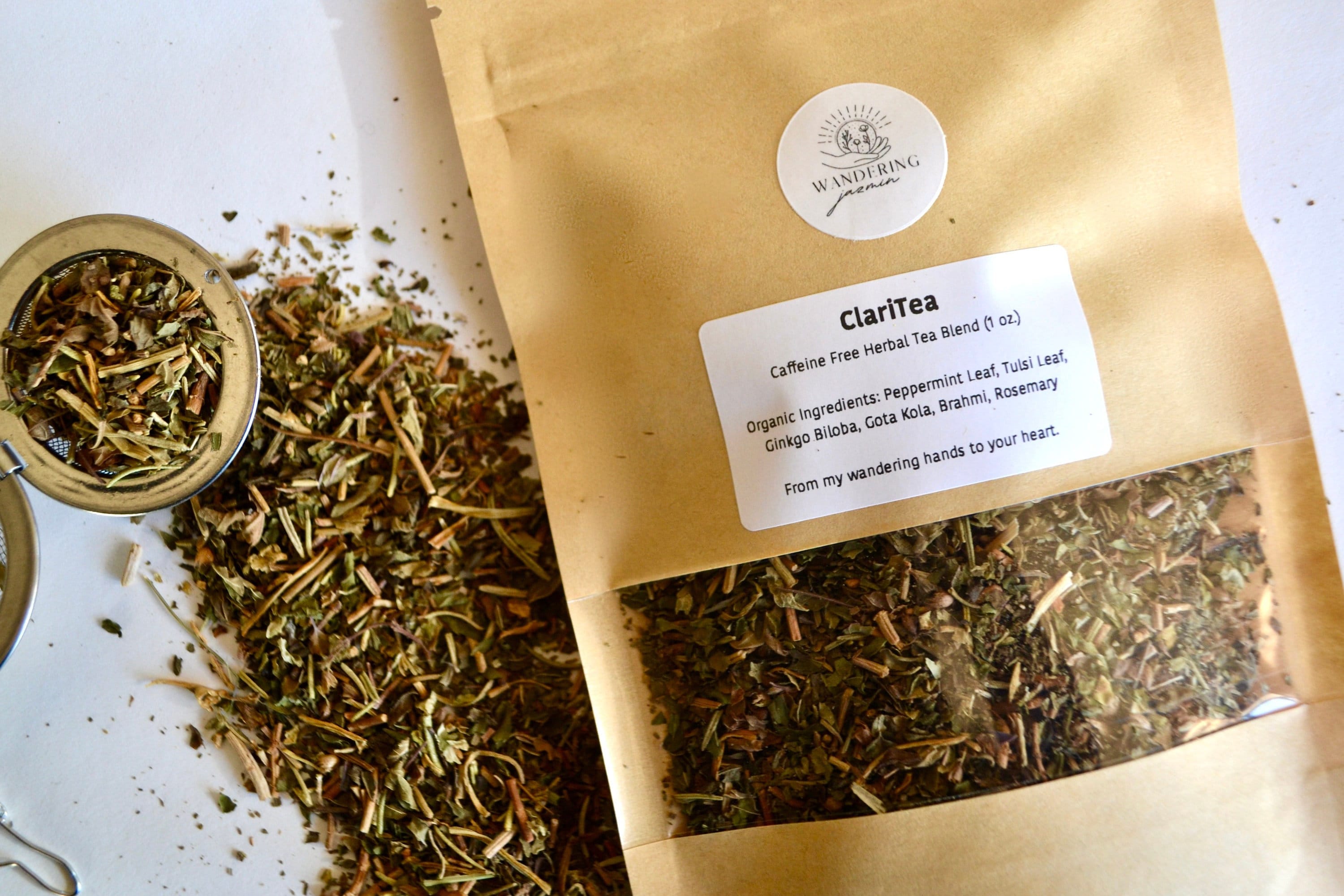 ClariTea (Brain Booster) | Caffeine Free Organic Loose Leaf Herbal Tea Blend - 1 oz. | Focus Tea | Stimulating, Clarifying Tea | Study Tea product image