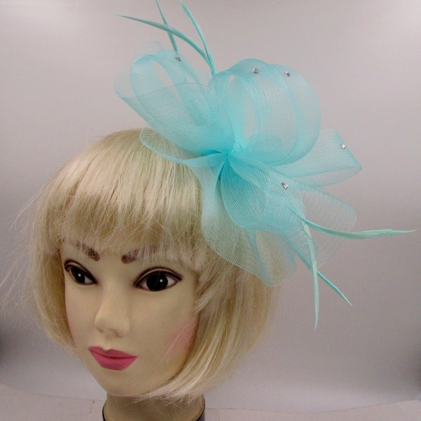 large light blue Aqua with crystals fascinator clip weddings, races,prom
