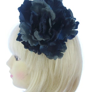 Deep dark blue and grey oversize flower fascinator clip weddings, races.prom dance