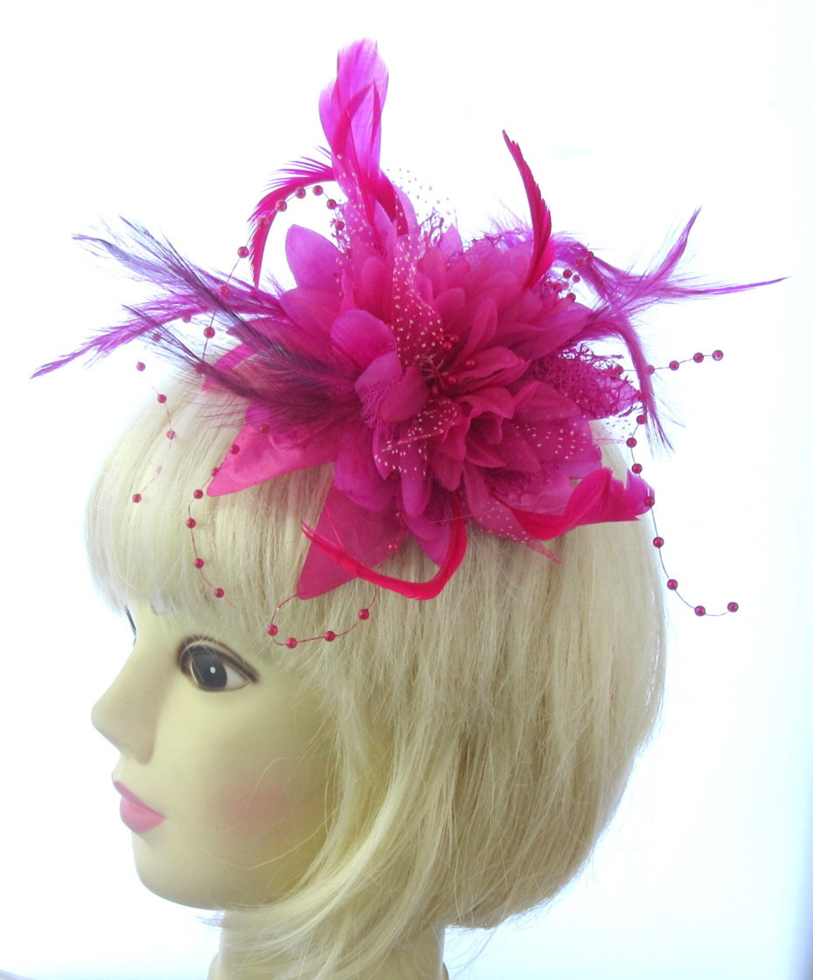Hot cerise pink flower fascinator comb weddings races prom Etsy