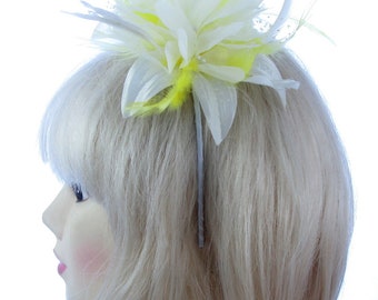 Lemon off white fascinator flower on a headband weddings races prom or ladies day