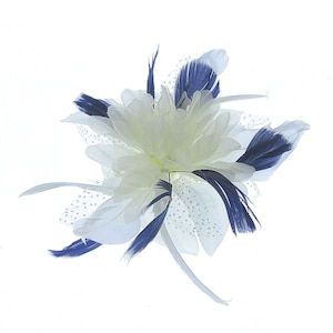 Off white and Navy blue flower fascinator comb for ladies day, weddings, races, prom