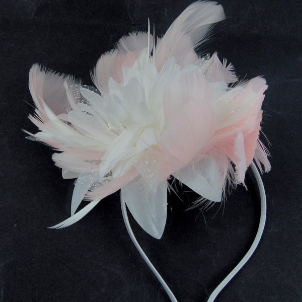 off white and baby pink feather fascinator ,weddings, races prom