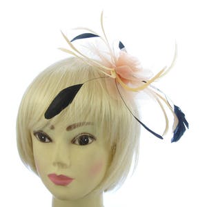 Peach mesh and black feather fascinator clip, weddings, races, ladies day image 3