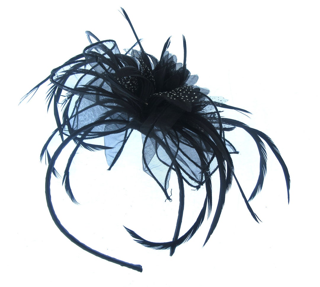 All Black Fascinator Headband Weddings, Races Prom Etsy