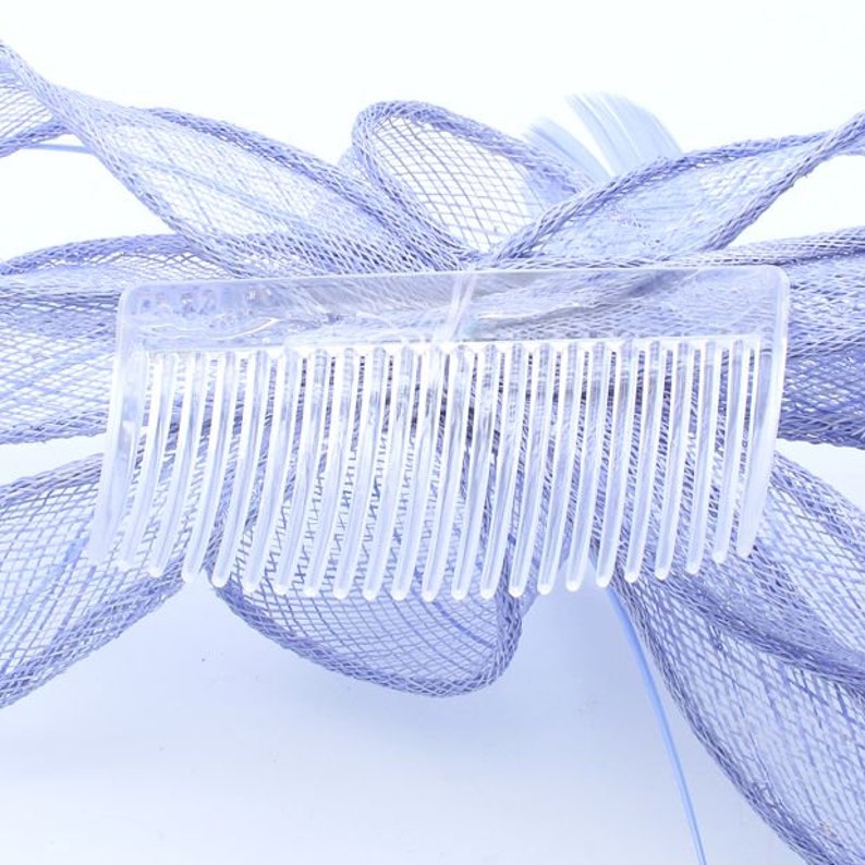 Periwinkle blue large looped sinamay and feather fascinator comb weddings races prom image 2