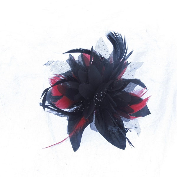 Small black and red fascinator comb , weddings, races prom or ladies day