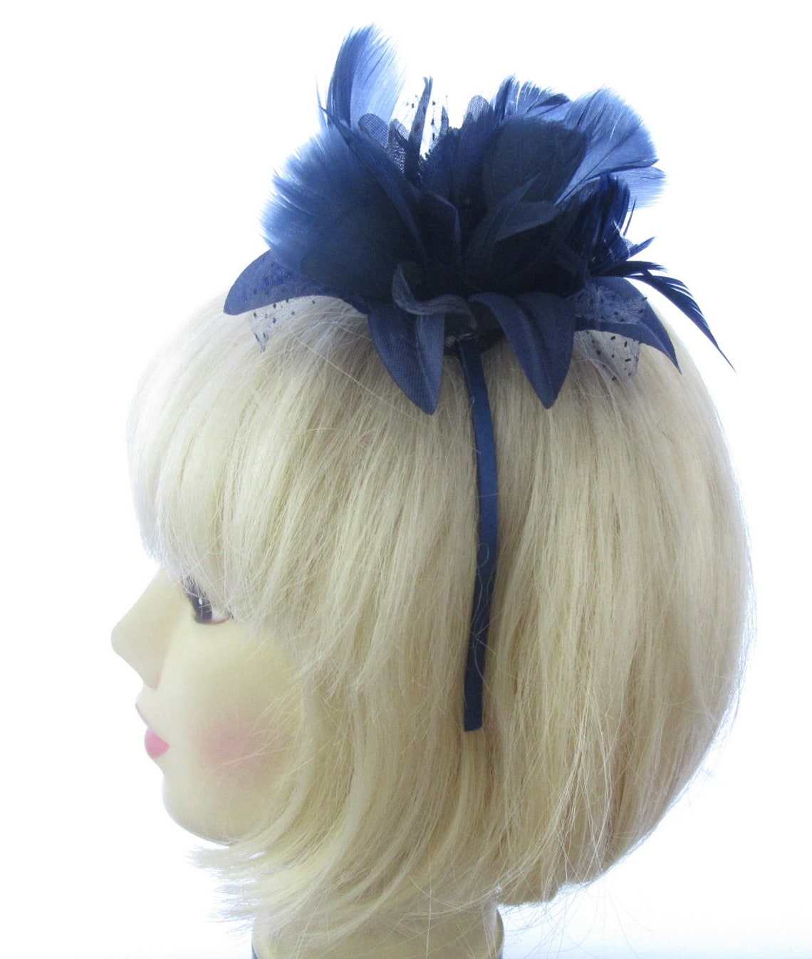 Navy fascinator headband weddings races ladies day or prom Etsy
