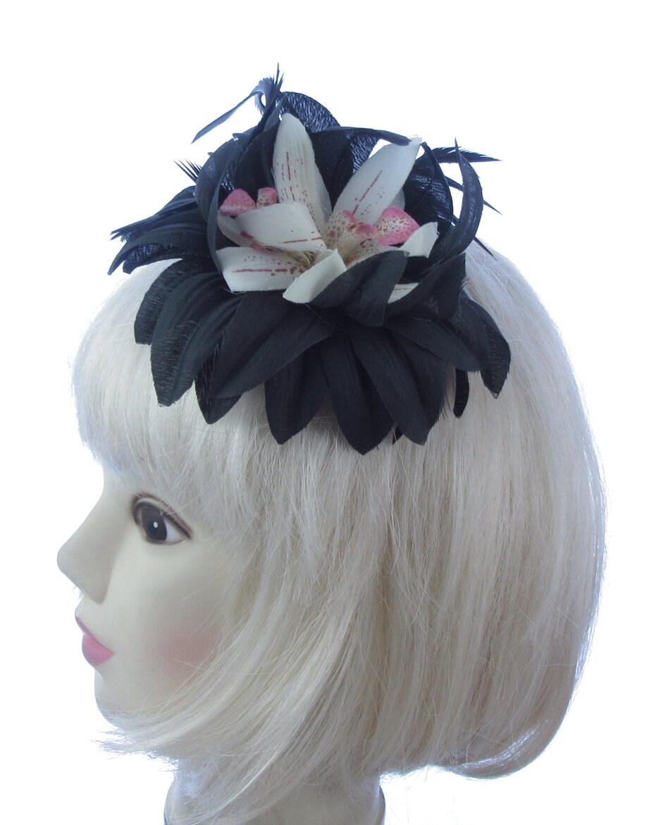 Black flower hair clip with center orchid party festival Etsy