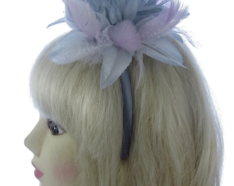 Grey and lilac fascinator flower headband,weddings,race, prom , ladies day