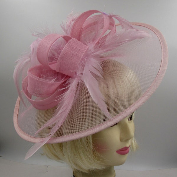 Large dusky pink fascinator hat ,weddings, races, prom ladies day