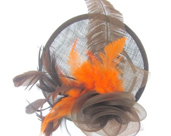 Brown and bright orage feather hatinator with headband