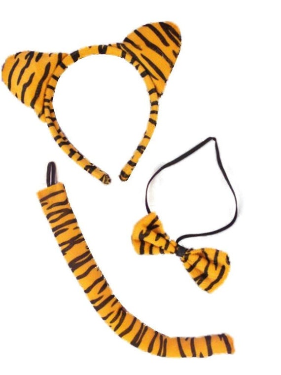 Tiger Set Ears On Headband & Tail Set Fancy Dress Costume Animal Book D...